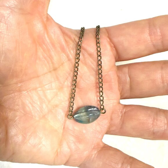 2/$20, Natural Teal Fluorite Short Necklace, Genuine Gemstone & Bronze Chain - Picture 10 of 11
